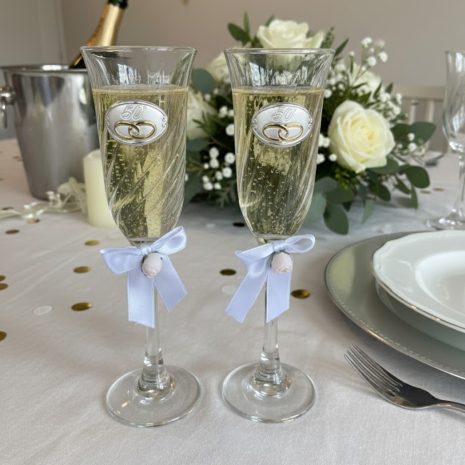 Set 2 Pahare Sampanie Argintate Nunta de Aur