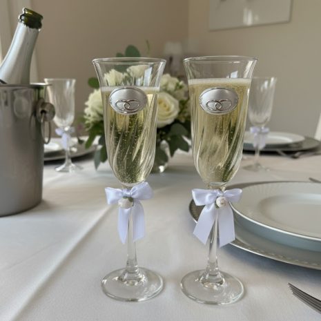 Pahare Sampanie Miri Argintate cu Medalion Verighete Pahare Sampanie Miri Argintate cu Medalion Verighete