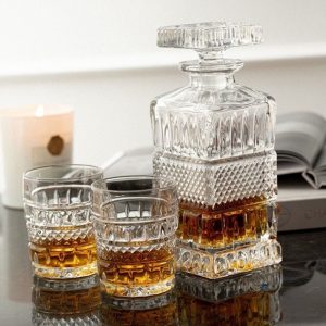 Set 6 Pahare Whisky cu Decantor Cristal Bohemia Brittany