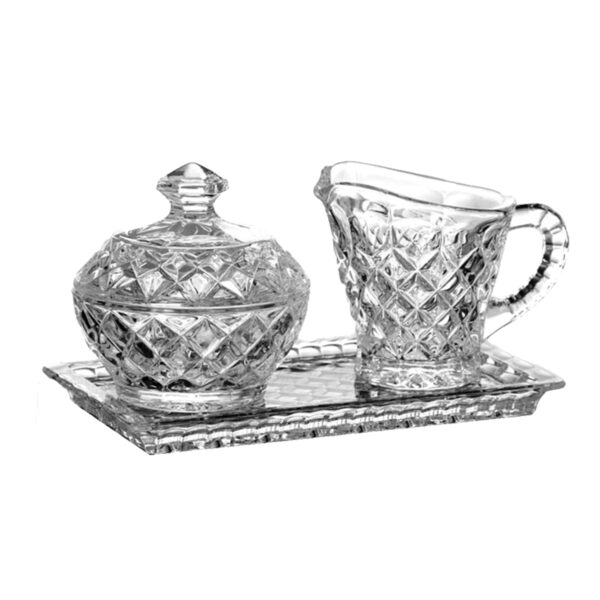 Set Servire Cafea Cristal Bohemia Cana Lapte Zaharnita Tava