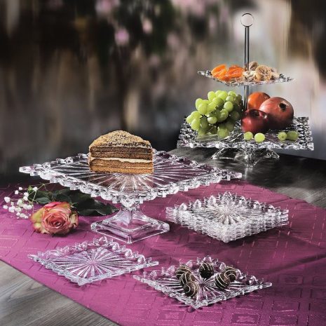 Platou Aperitive, Prajituri si Farfurii Cristal Bohemia Pierced