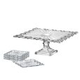 Set Platou Tort si Farfurii din Cristal Bohemia Pierced