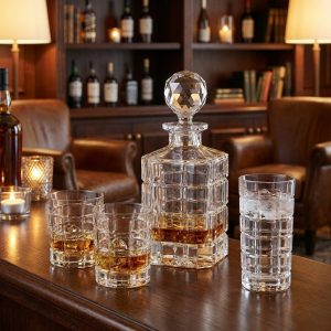 Set 12 Pahare Apa Whisky cu Sticla Cristal Bohemia Timesquare