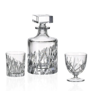 Set 12 Pahare Whisky si Vin Cristal Bohemia cu Decantor Wicker
