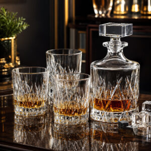 Set 6 Pahare Whisky cu Sticla Cristal Bohemia Wicker